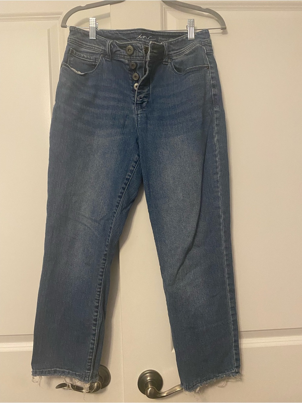 Inc Women's High-Rise Button-Fly Straight Jeans in Medium Blue
